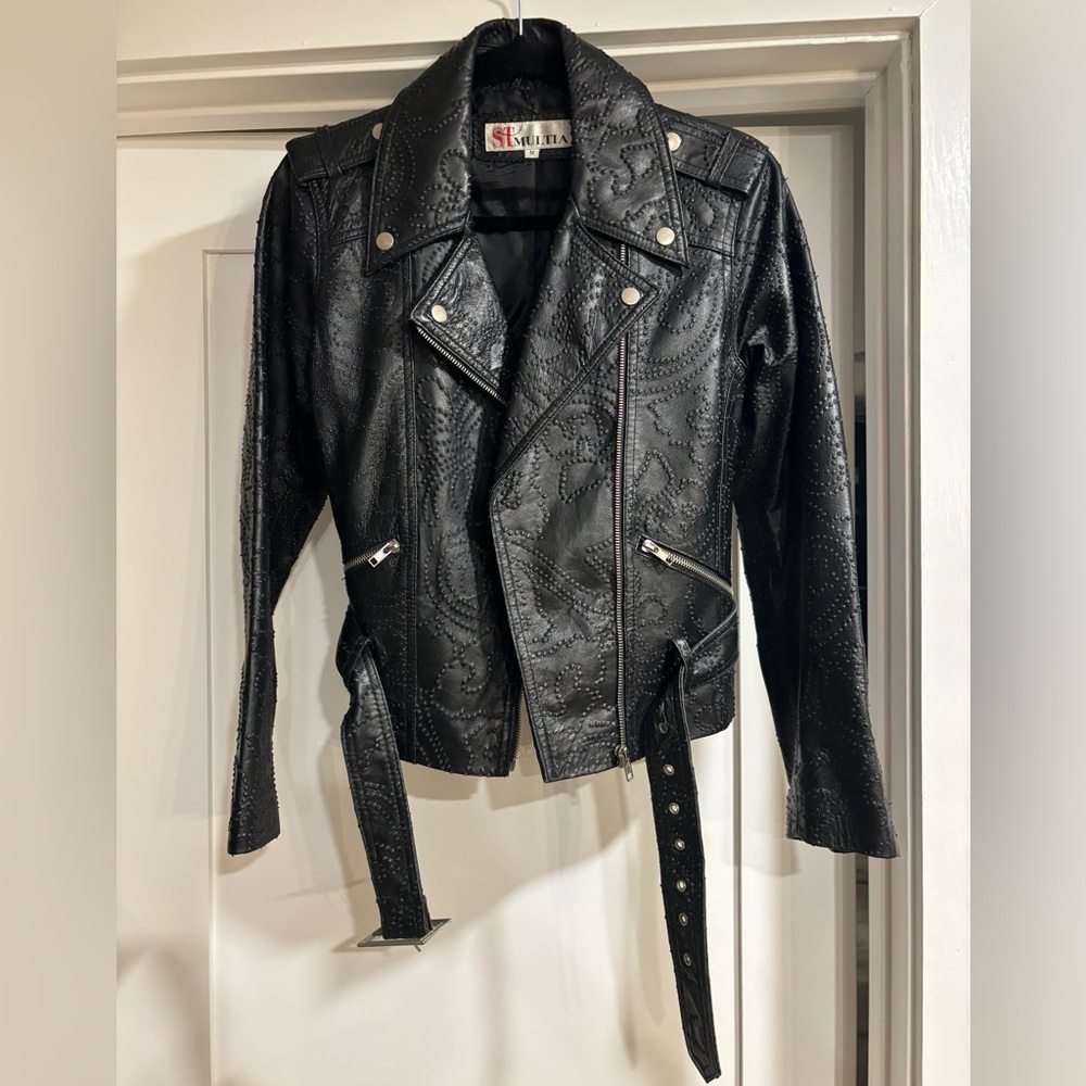 Black Textured Leather Jacket
